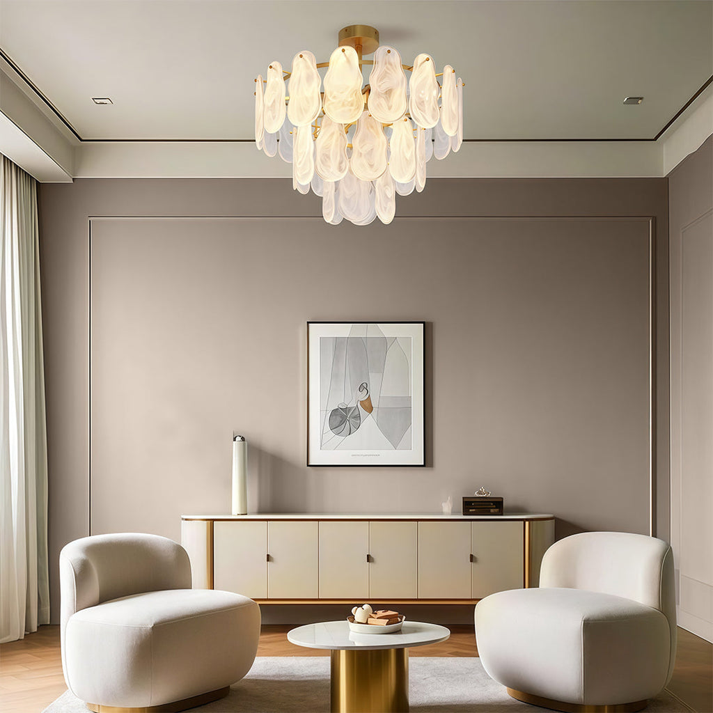 Midcentury Modern Copper Glass Chandelier Ceiling Light