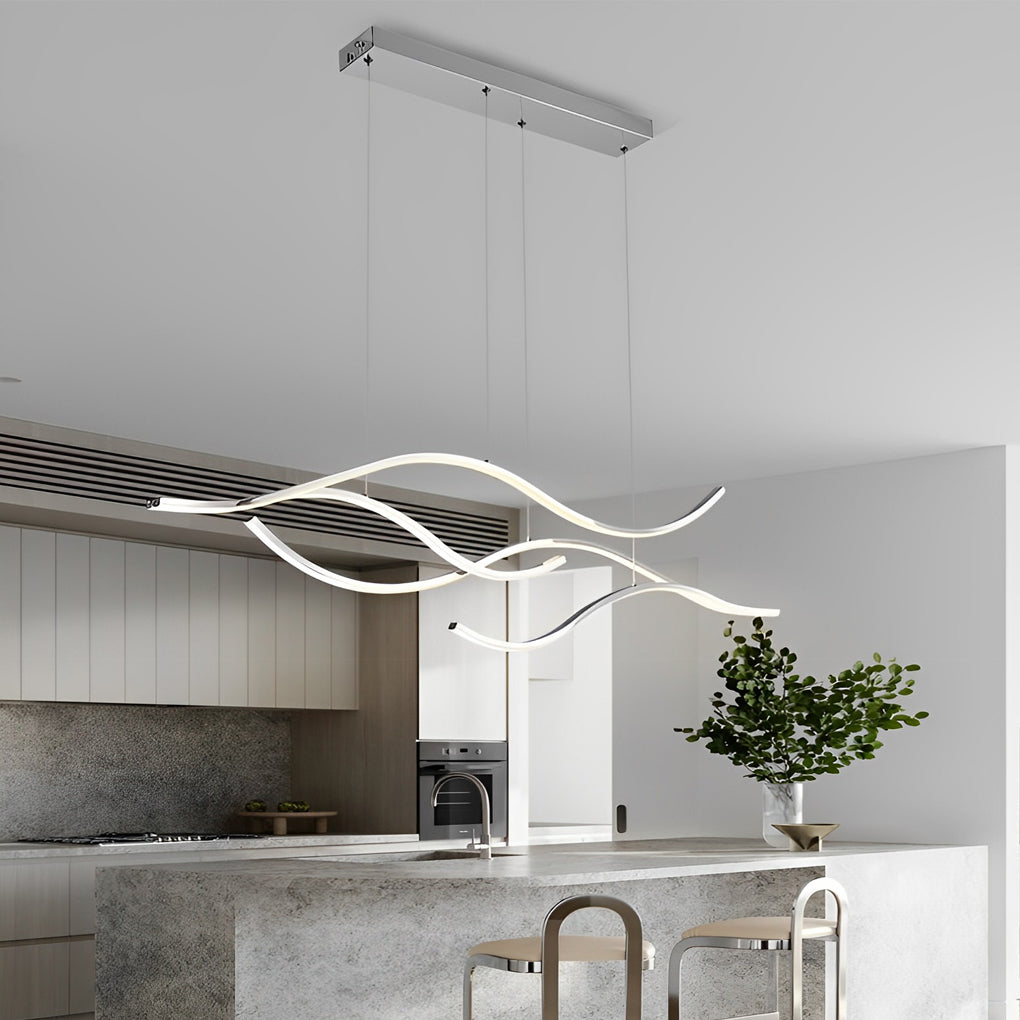 Curved Wavy LED Pendant Light - Modern Metal Ceiling Fixture