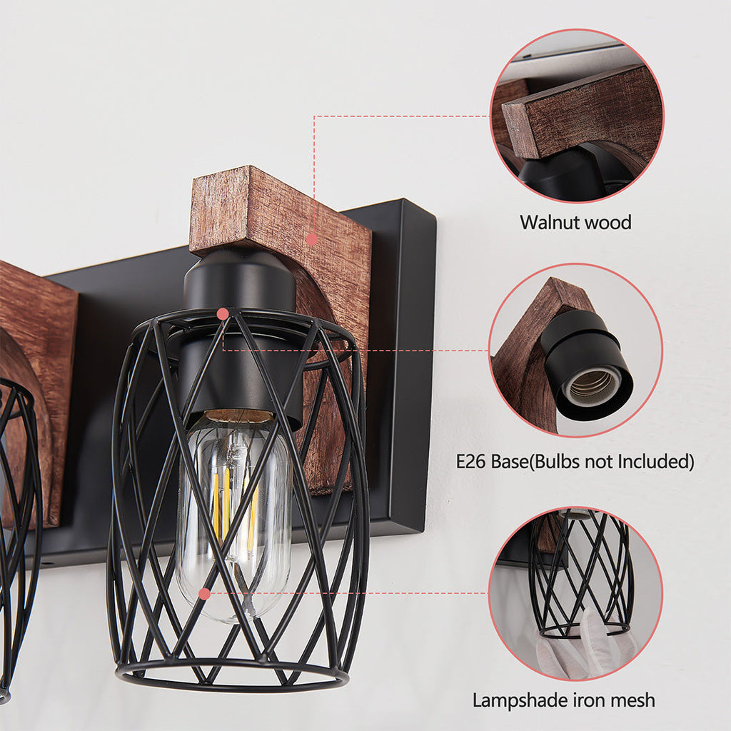 Black Vanity Bathroom Lights Metal Cage Mirror Lamp Industrial Style LED Sconce Lighting for Makeup Dressing Room Wall Fixtures Contemporary Decor Modern Design Galvanized Finish Decorative Lighting for Home Improvement