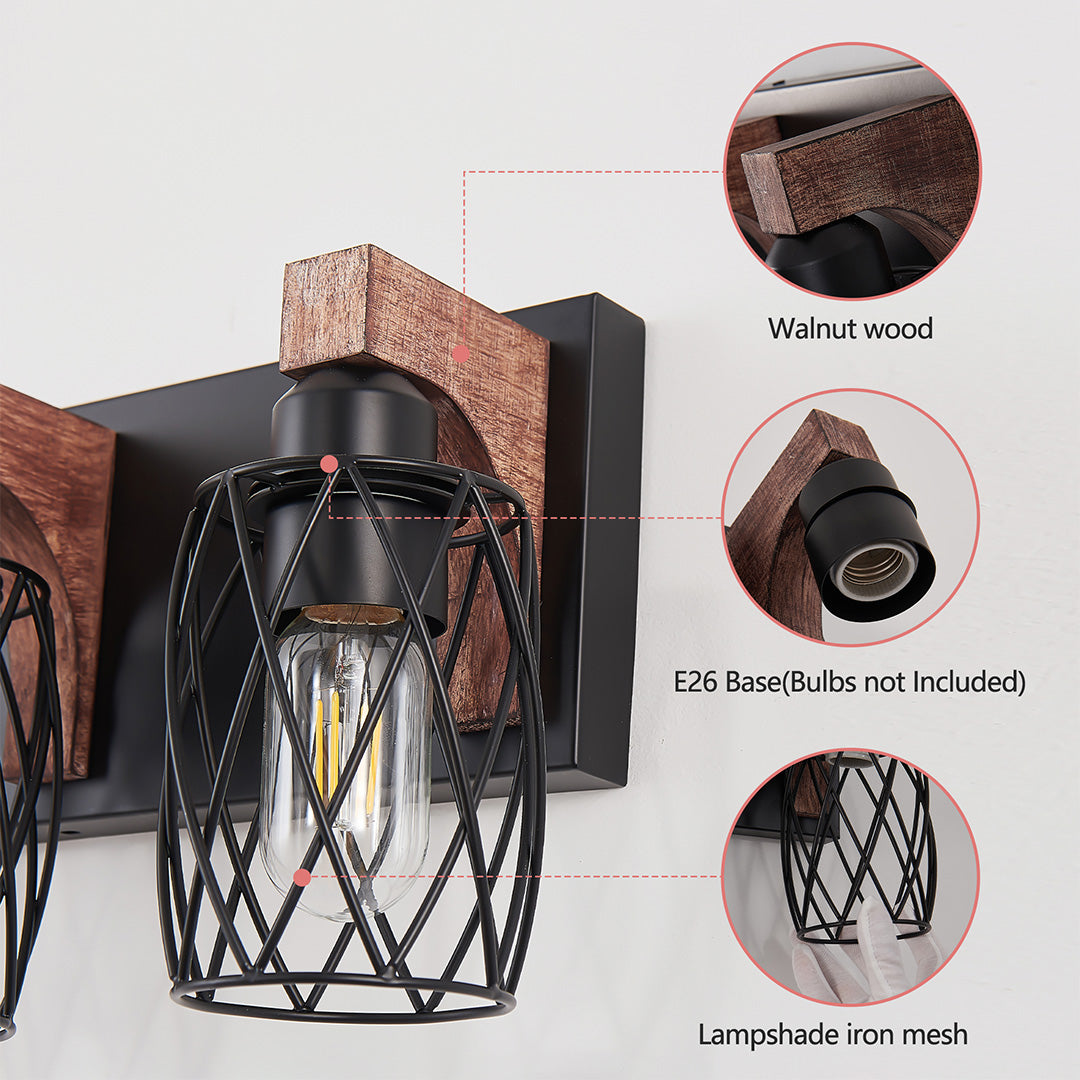 Black Vanity Bathroom Lights Metal Cage Mirror Lamp Industrial Style LED Sconce Lighting for Makeup Dressing Room Wall Fixtures Contemporary Decor Modern Design Galvanized Finish Decorative Lighting for Home Improvement