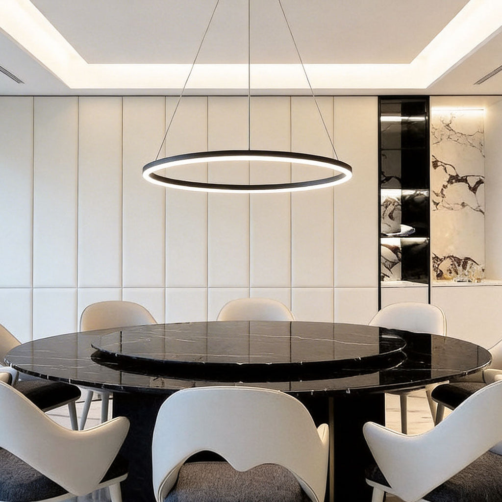 Black LED Ring Chandelier - Modern Aluminum Ceiling Light