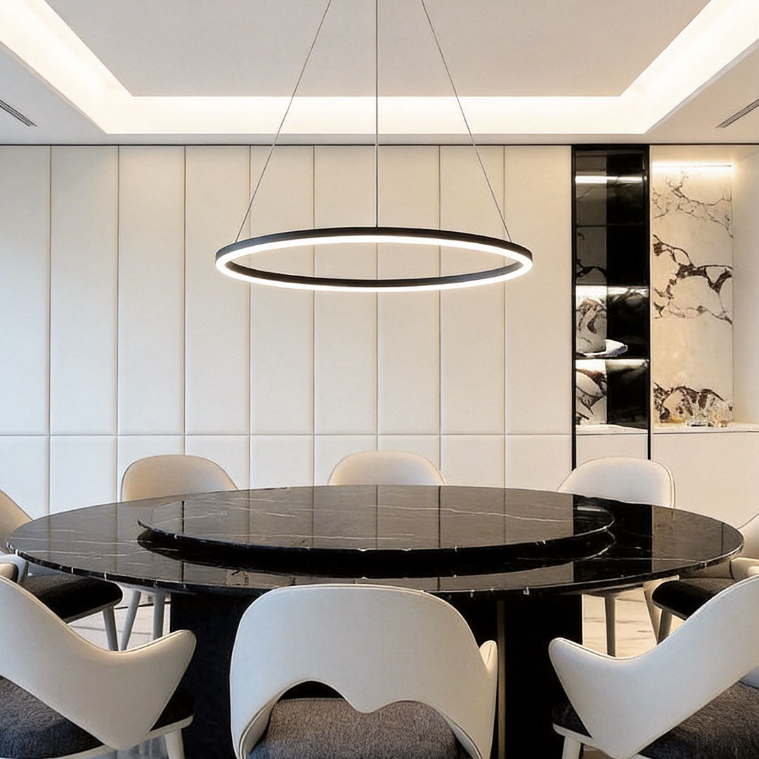 Black LED Ring Chandelier - Modern Aluminum Ceiling Light