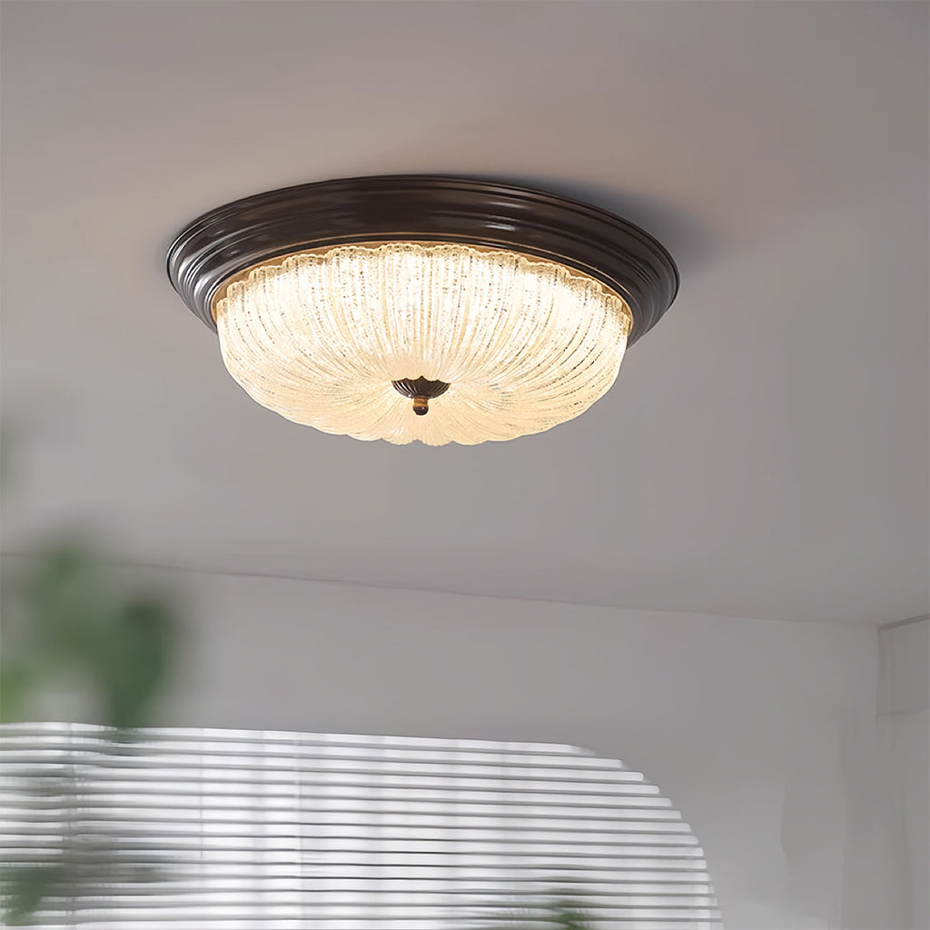 Retro Flush Mount Ceiling Light - Pumpkin Walnut Wood Dome Light
