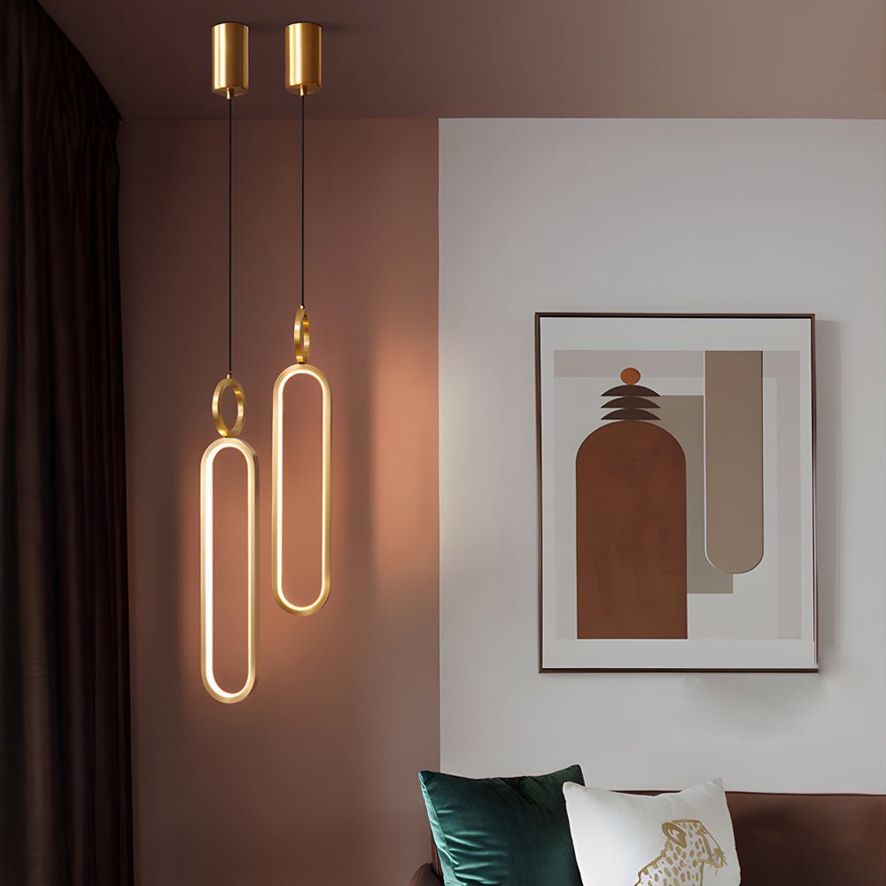 Minimalist Long Oval LED Pendant Light with Dimming - Copper Modern Design