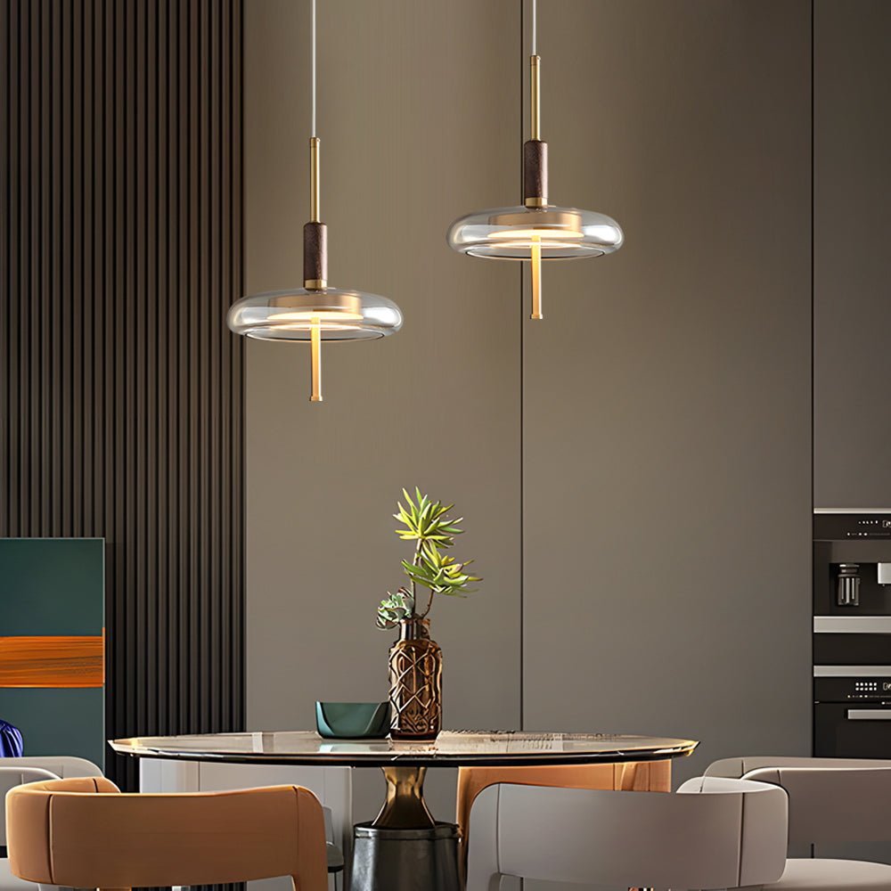 Minimalist Luxury Glass Wood Brass Pendant Light - 3 Step Dimming Nordic Design