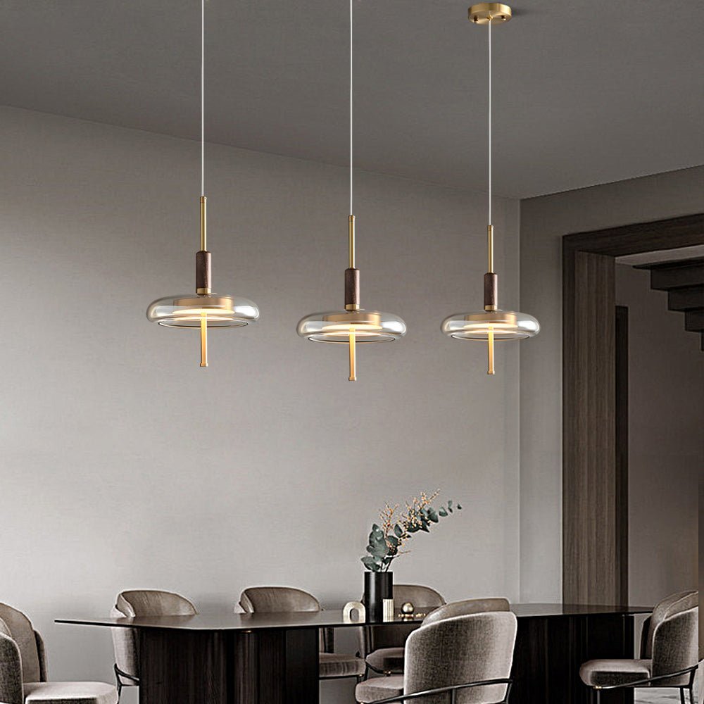 Minimalist Luxury Glass Wood Brass Pendant Light - 3 Step Dimming Nordic Design