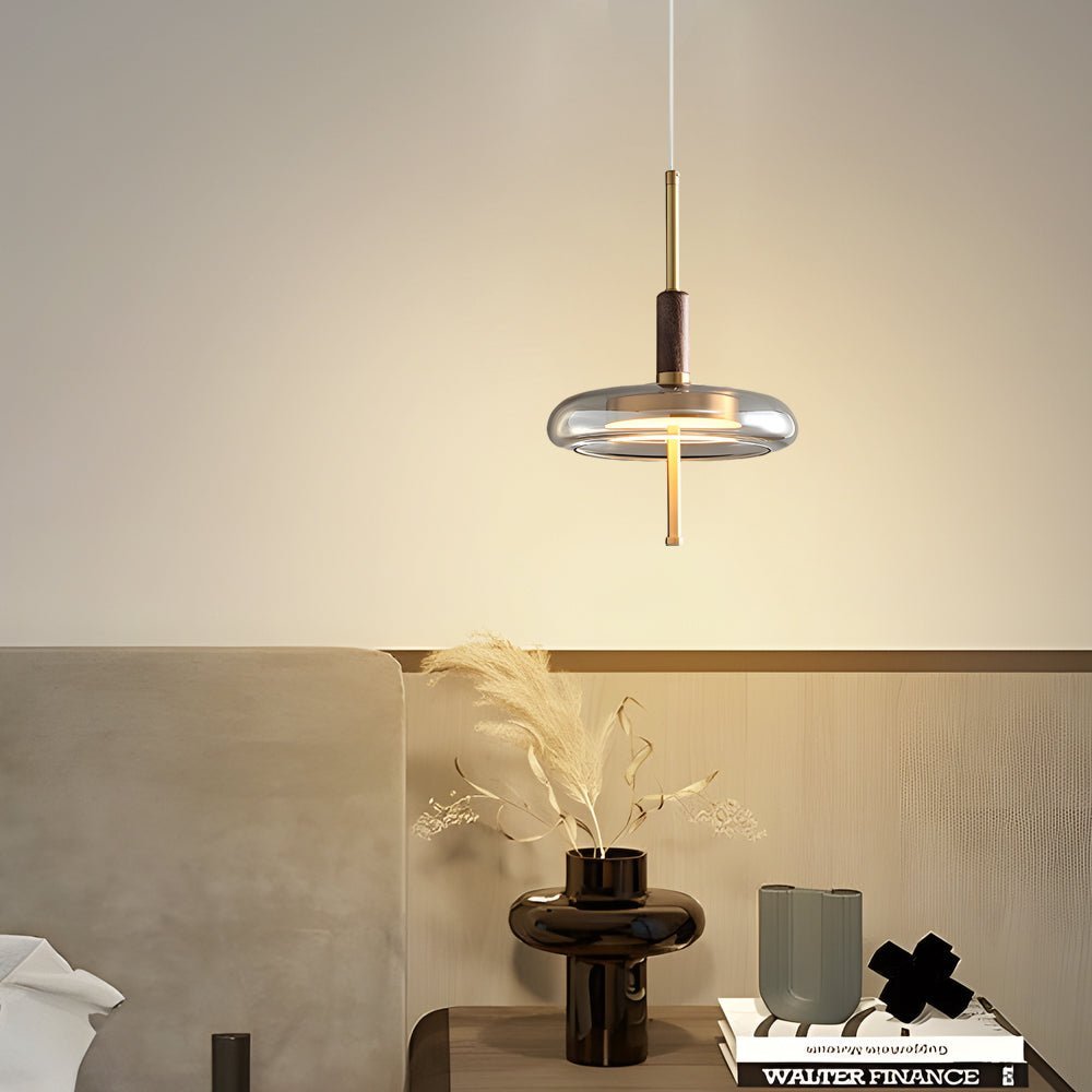 Minimalist Luxury Glass Wood Brass Pendant Light - 3 Step Dimming Nordic Design