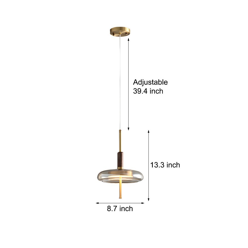 Minimalist Luxury Glass Wood Brass Pendant Light - 3 Step Dimming Nordic Design