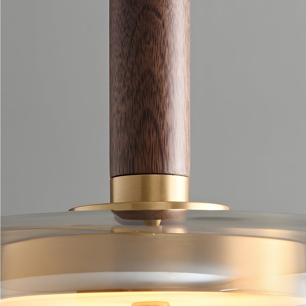 Minimalist Luxury Glass Wood Brass Pendant Light - 3 Step Dimming Nordic Design