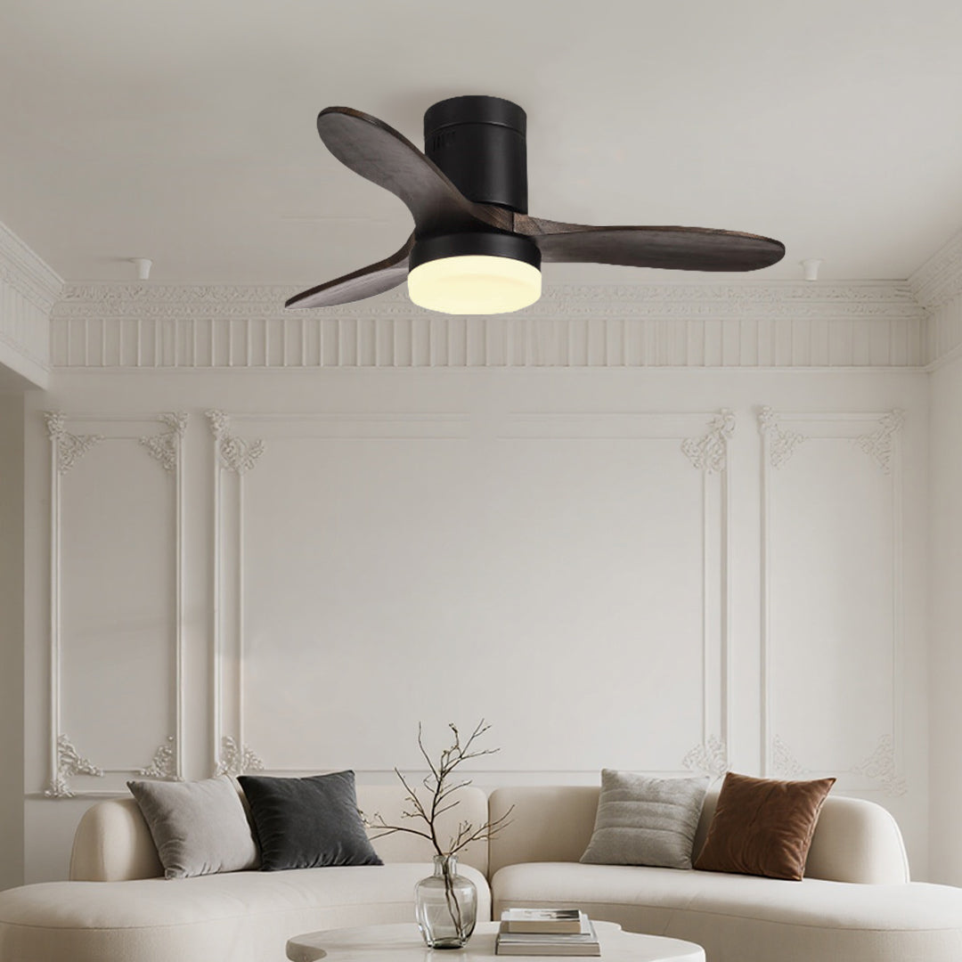 Three Blade LED Ceiling Fan with Remote Control - Modern Wood Design