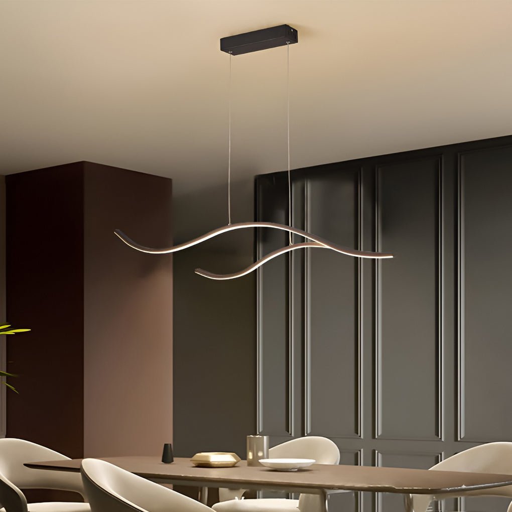 Curved Wavy LED Pendant Light - Modern Metal Ceiling Fixture