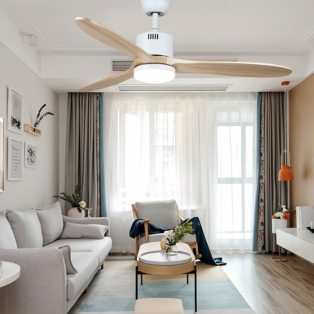 Wooden Ceiling Fan with Light - Quiet DC Motor Flush Mount Fandelier