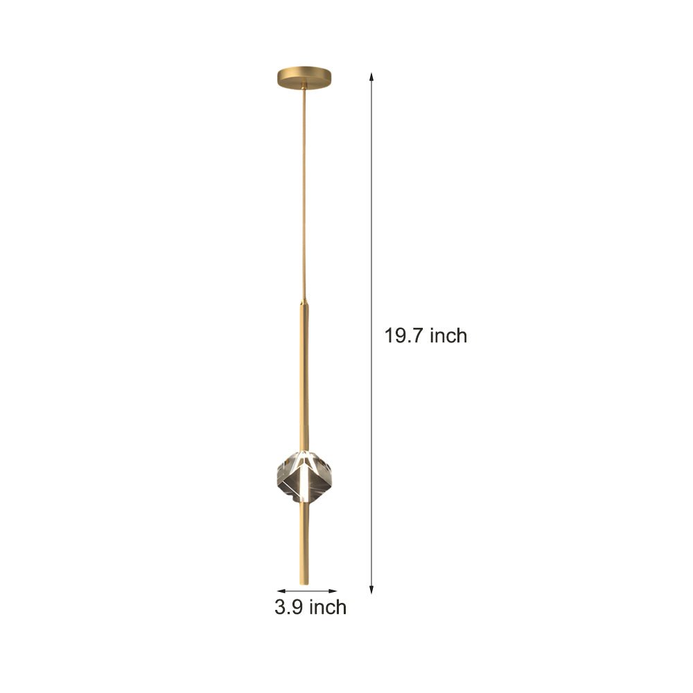 Modern Copper Crystal Pendant Light - 1-Light LED with 3-Step Dimming