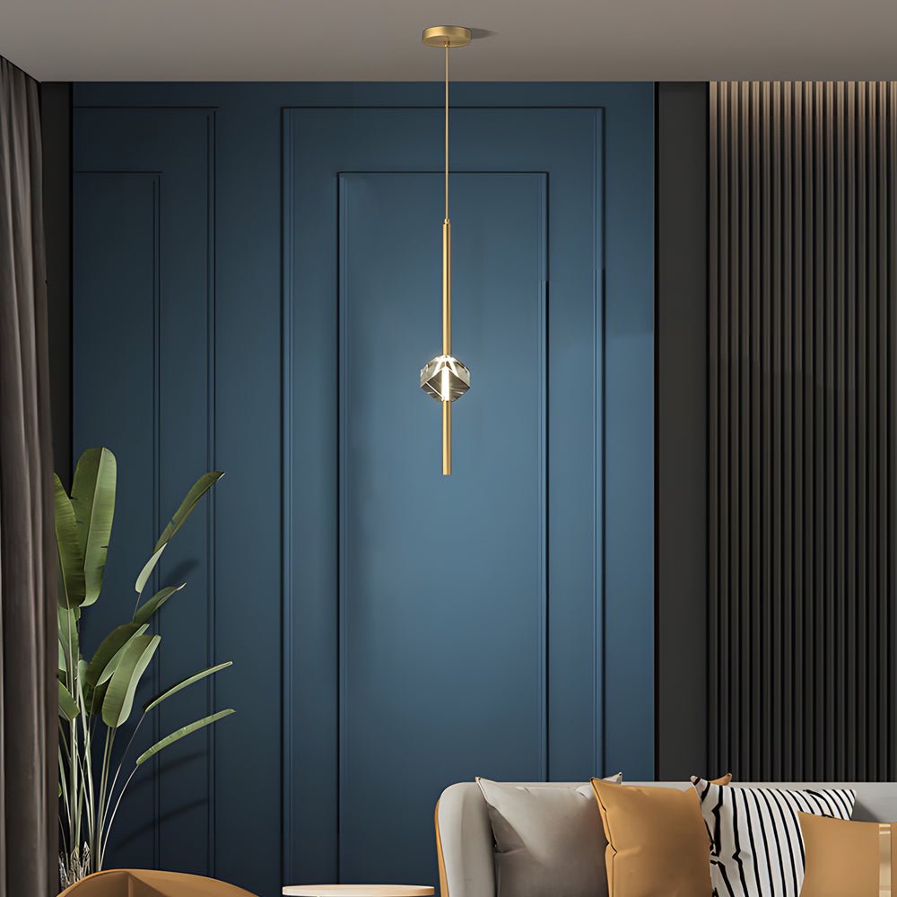 Modern Copper Crystal Pendant Light - 1-Light LED with 3-Step Dimming