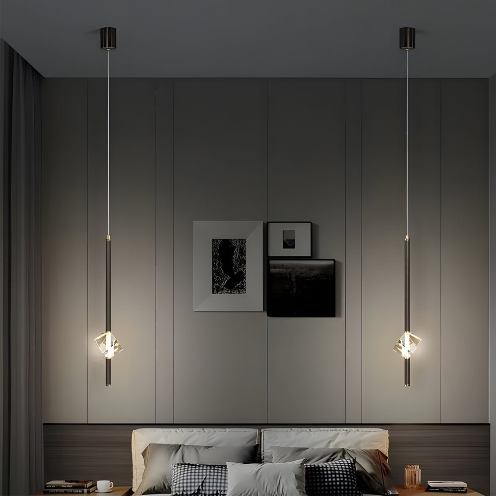 Modern Copper Crystal Pendant Light - 1-Light LED with 3-Step Dimming