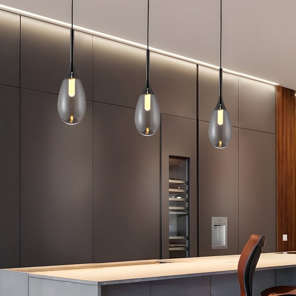 Modern LED Teardrop Pendant Light - Amber/Smoke Gray Glass