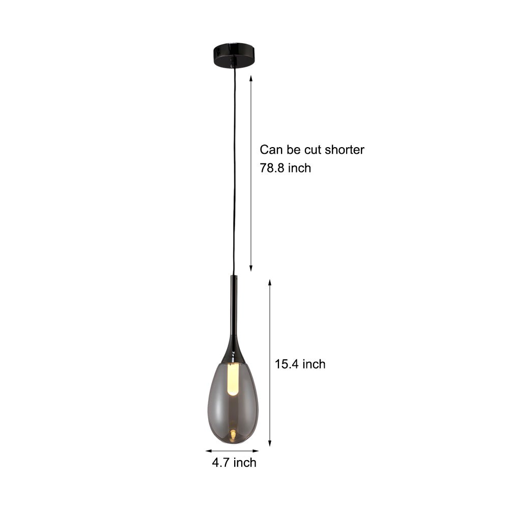 Modern LED Teardrop Pendant Light - Amber/Smoke Gray Glass