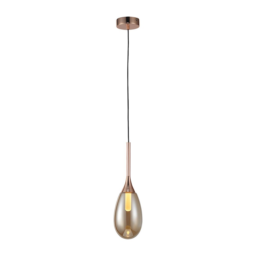Modern LED Teardrop Pendant Light - Amber/Smoke Gray Glass