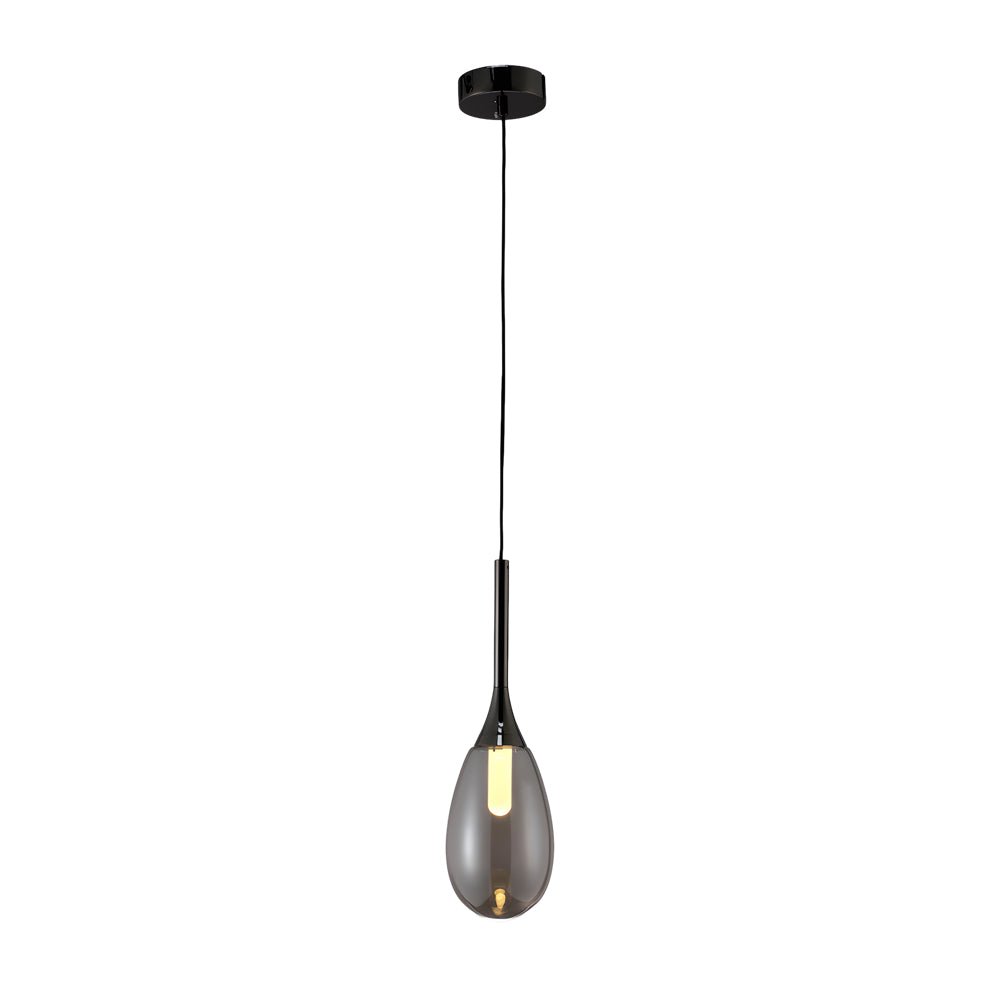 Modern LED Teardrop Pendant Light - Amber/Smoke Gray Glass