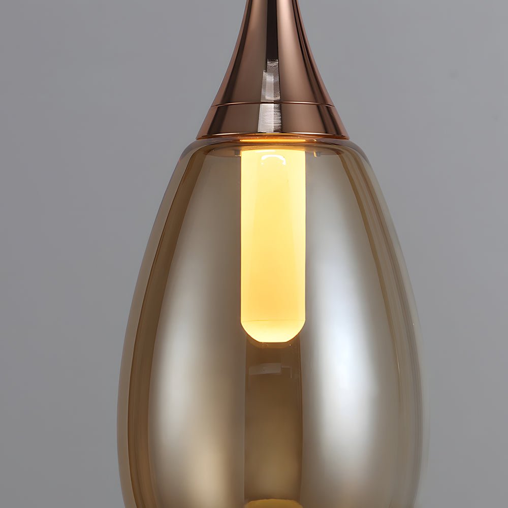 Modern LED Teardrop Pendant Light - Amber/Smoke Gray Glass