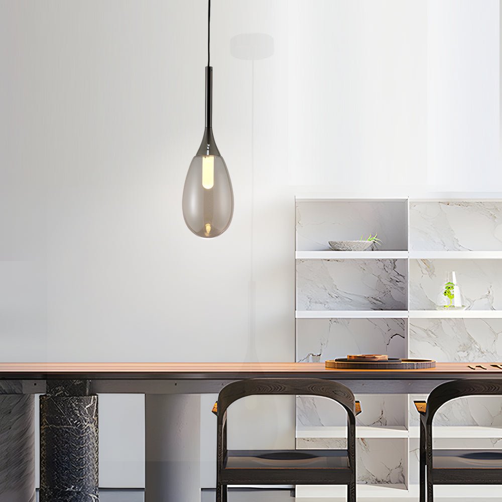 Modern LED Teardrop Pendant Light - Amber/Smoke Gray Glass