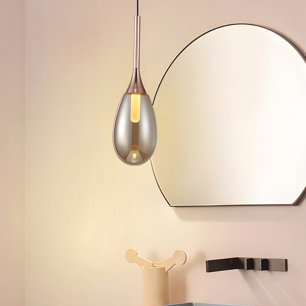 Modern LED Teardrop Pendant Light - Amber/Smoke Gray Glass