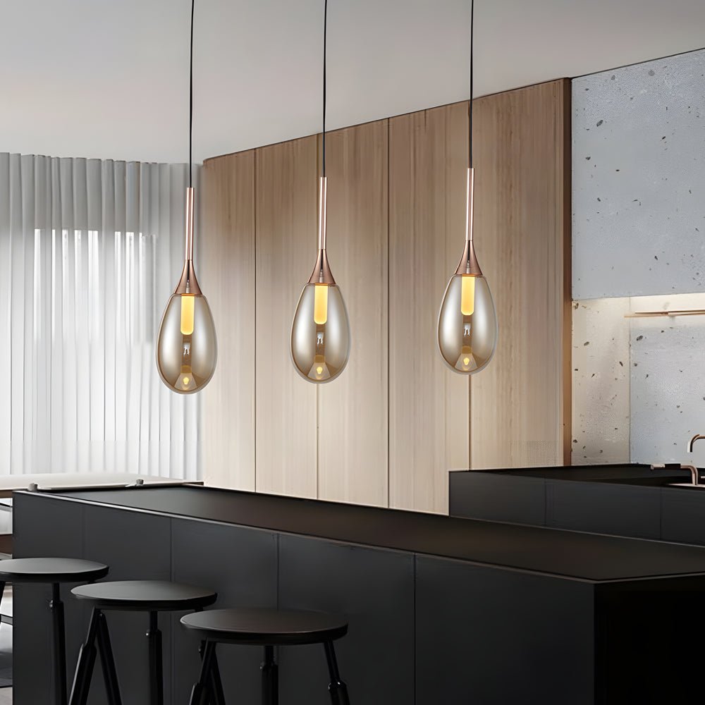 Modern LED Teardrop Pendant Light - Amber/Smoke Gray Glass