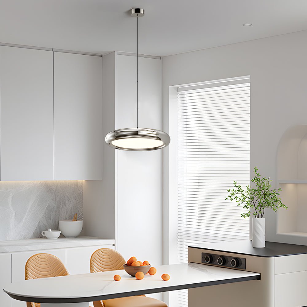 Modern 1/3-Light Black Chrome Round Metallic LED Pendant Light