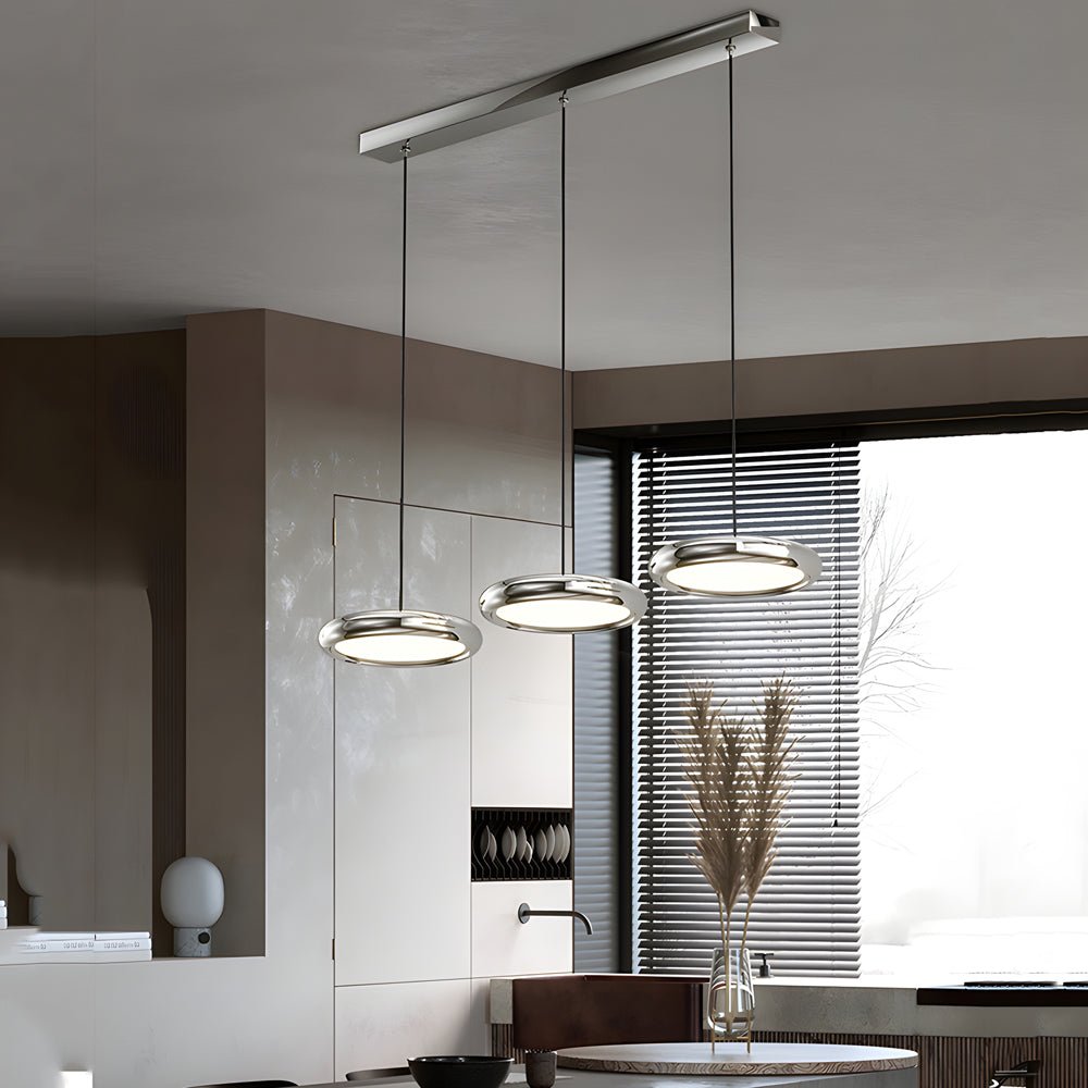 Modern 1/3-Light Black Chrome Round Metallic LED Pendant Light
