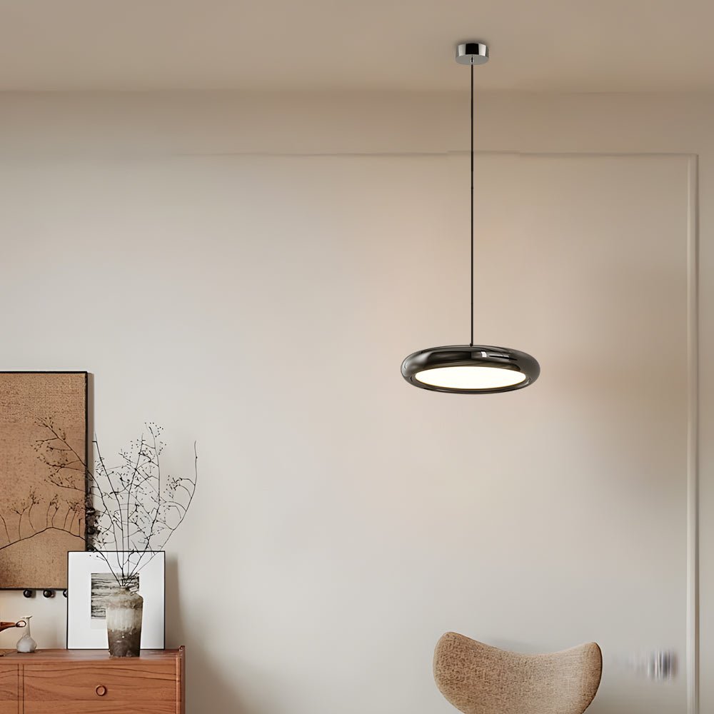 Modern 1/3-Light Black Chrome Round Metallic LED Pendant Light