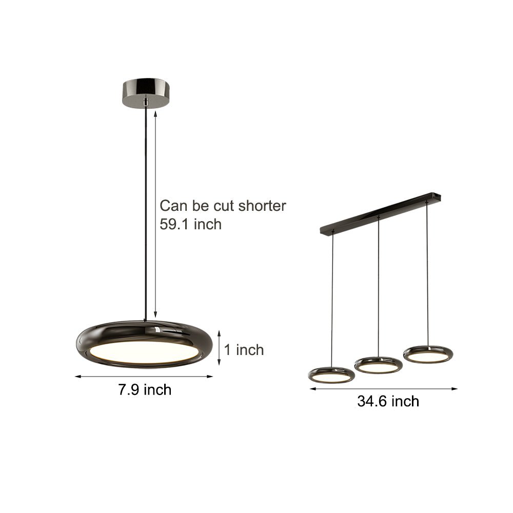 Modern 1/3-Light Black Chrome Round Metallic LED Pendant Light