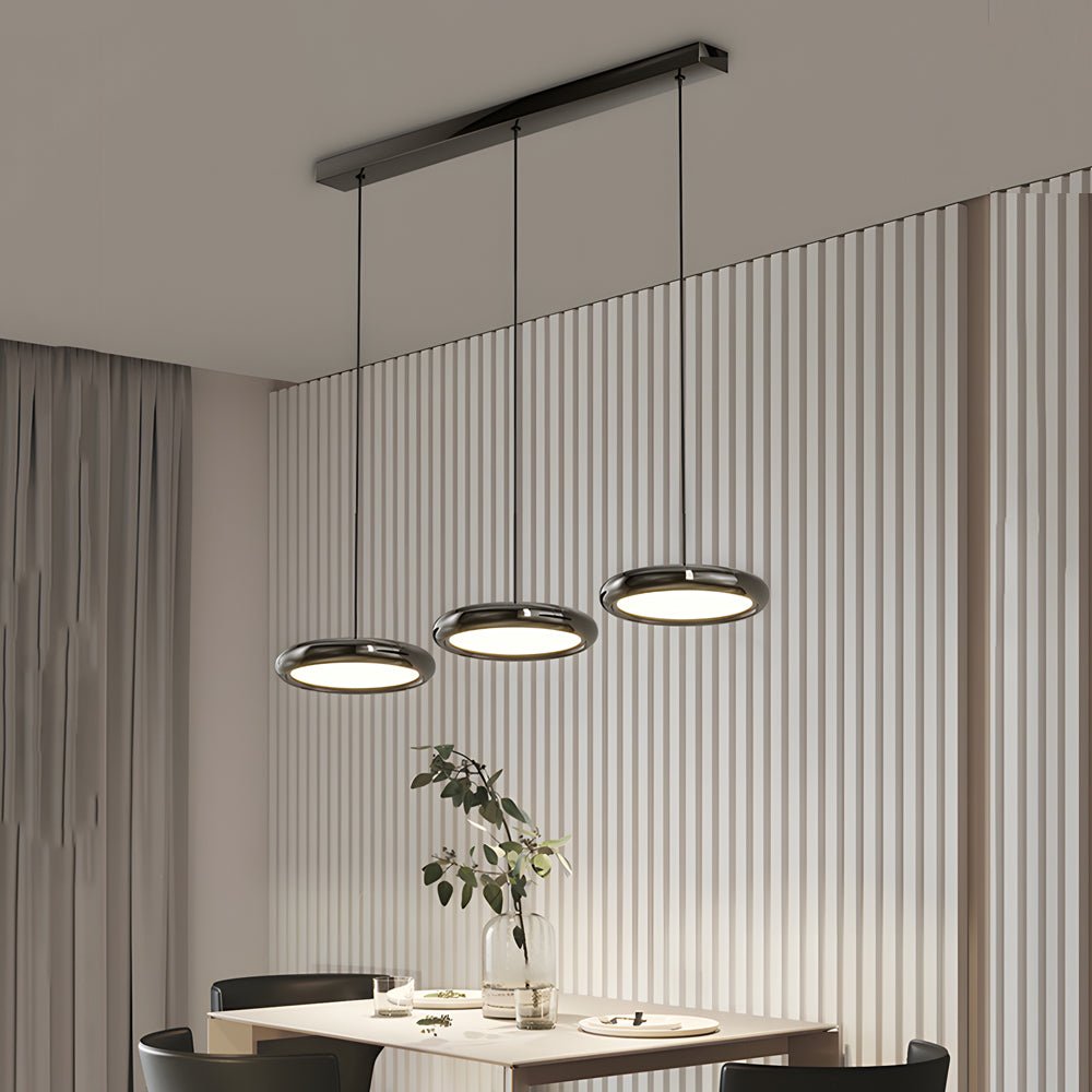 Modern 1/3-Light Black Chrome Round Metallic LED Pendant Light