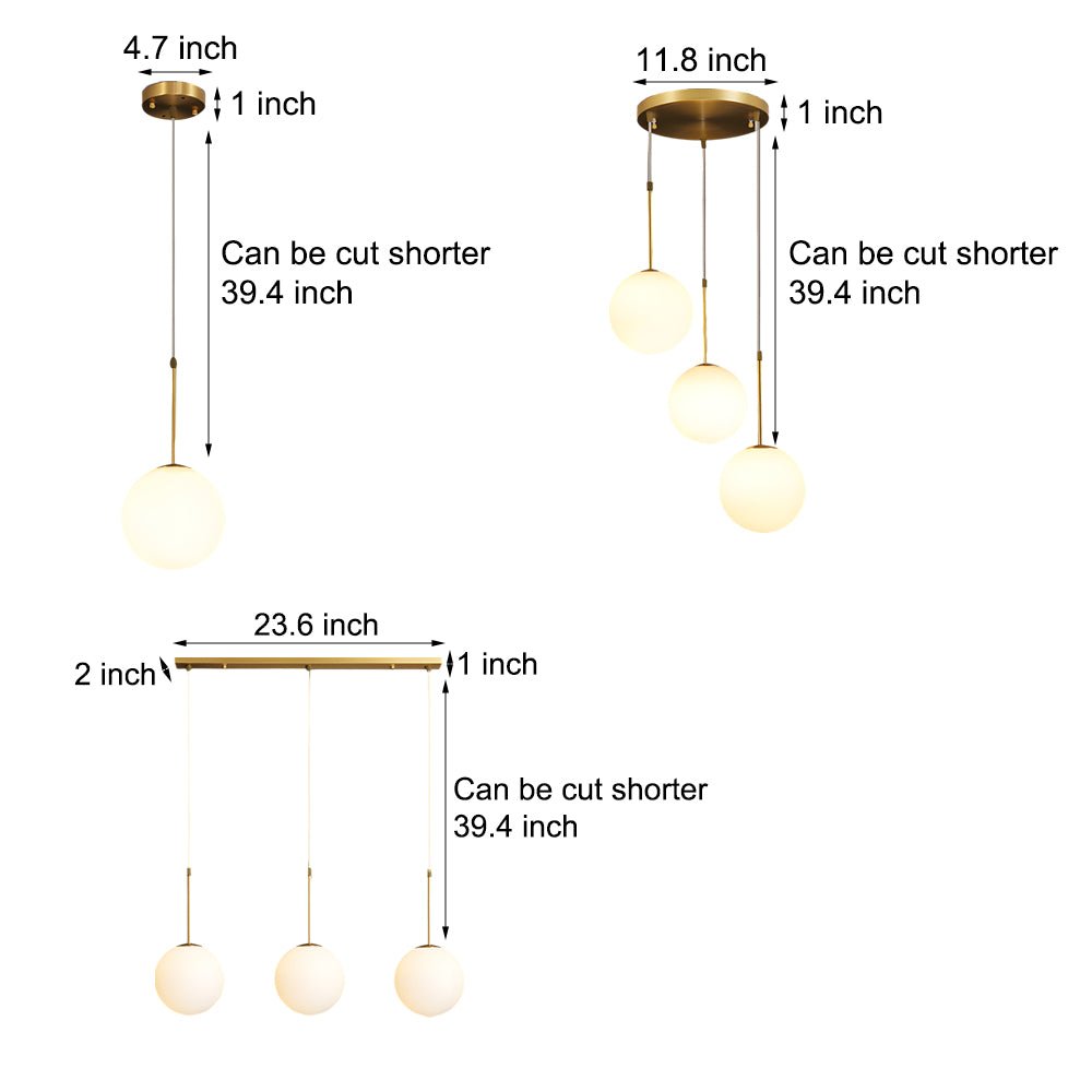 Modern White Glass Globe Pendant Light - Gold Finish 1/3-Light Hanging Fixture
