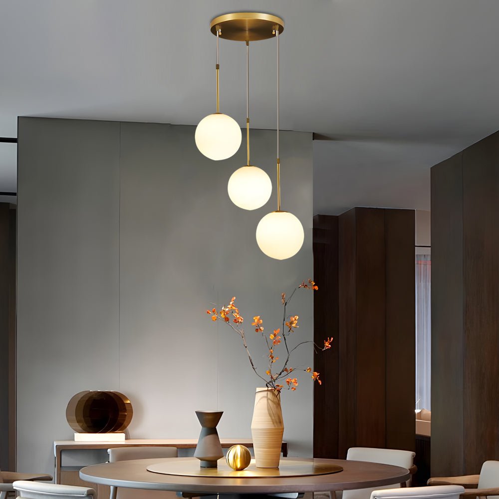 Modern White Glass Globe Pendant Light - Gold Finish 1/3-Light Hanging Fixture