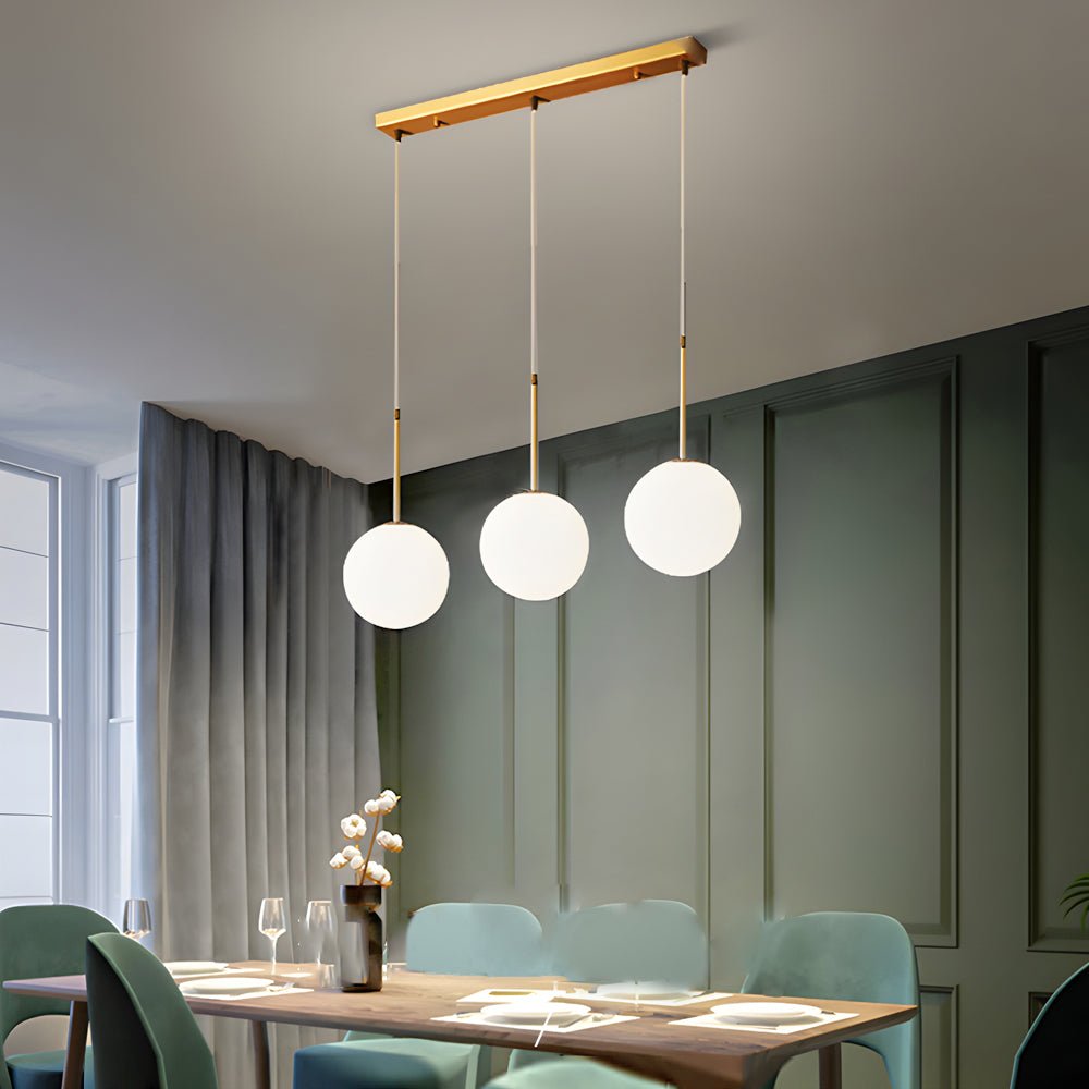 Modern White Glass Globe Pendant Light - Gold Finish 1/3-Light Hanging Fixture