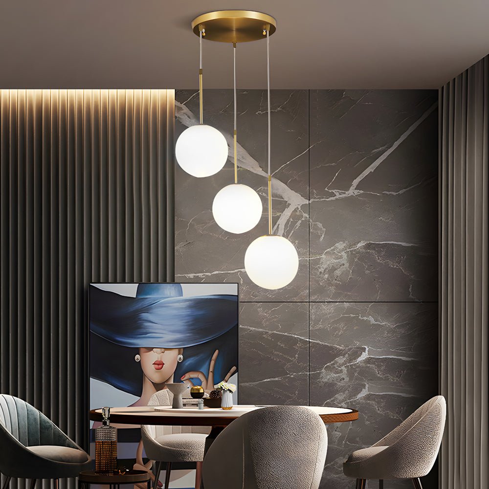 Modern White Glass Globe Pendant Light - Gold Finish 1/3-Light Hanging Fixture