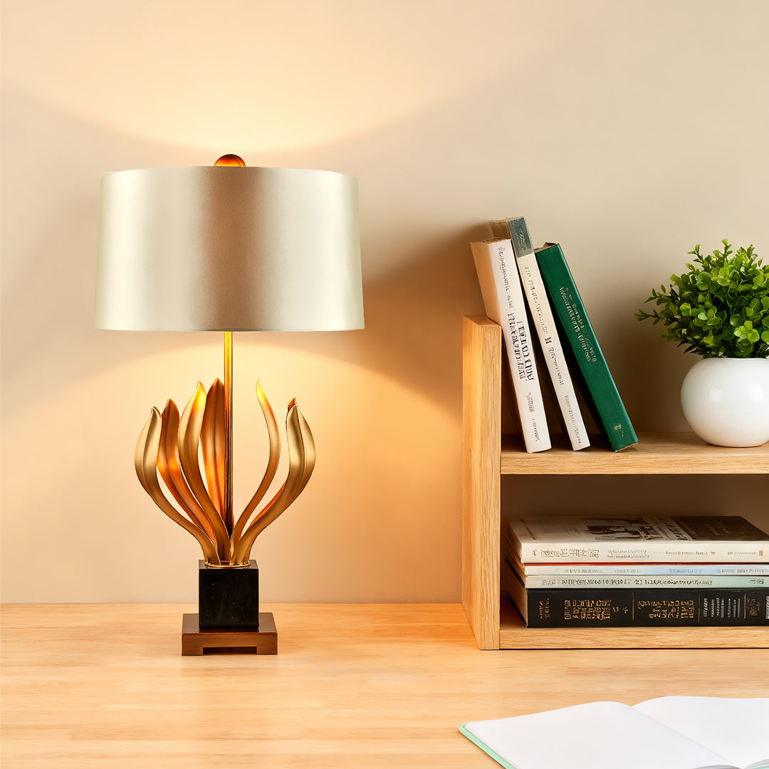 Vintage Metal Table Lamp with Fabric Shade - Elegant Nightstand Lighting