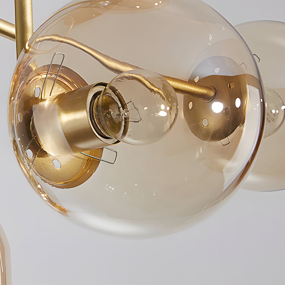 Modern 6-Light Gold Black Semi-Flush Chandelier with Glass Shade