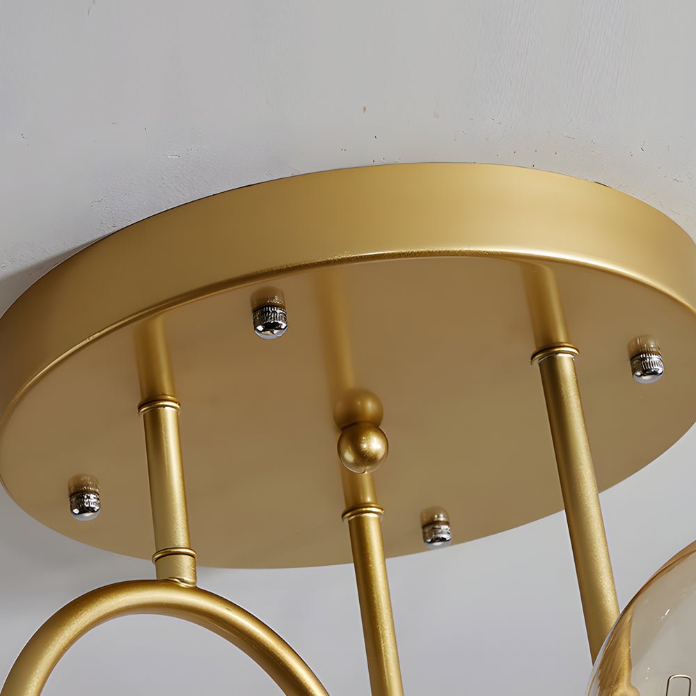 Modern 6-Light Gold Black Semi-Flush Chandelier with Glass Shade