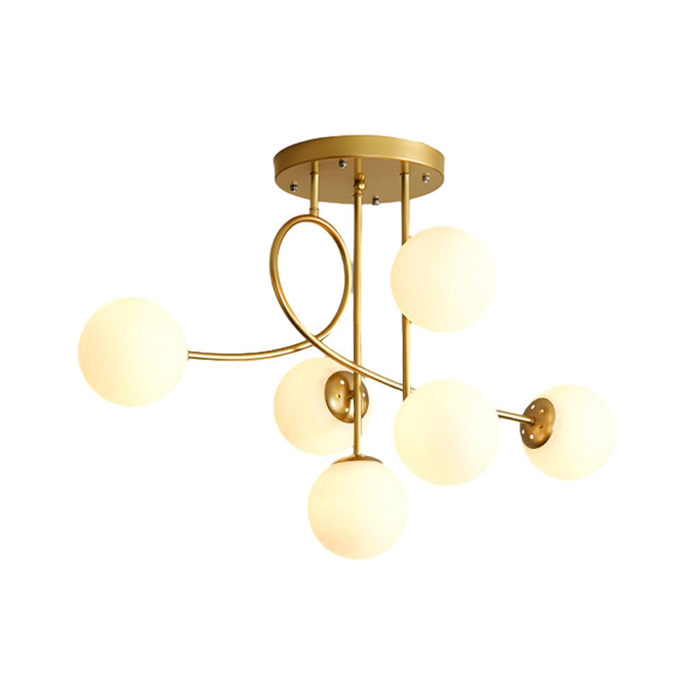 Modern 6-Light Gold Black Semi-Flush Chandelier with Glass Shade