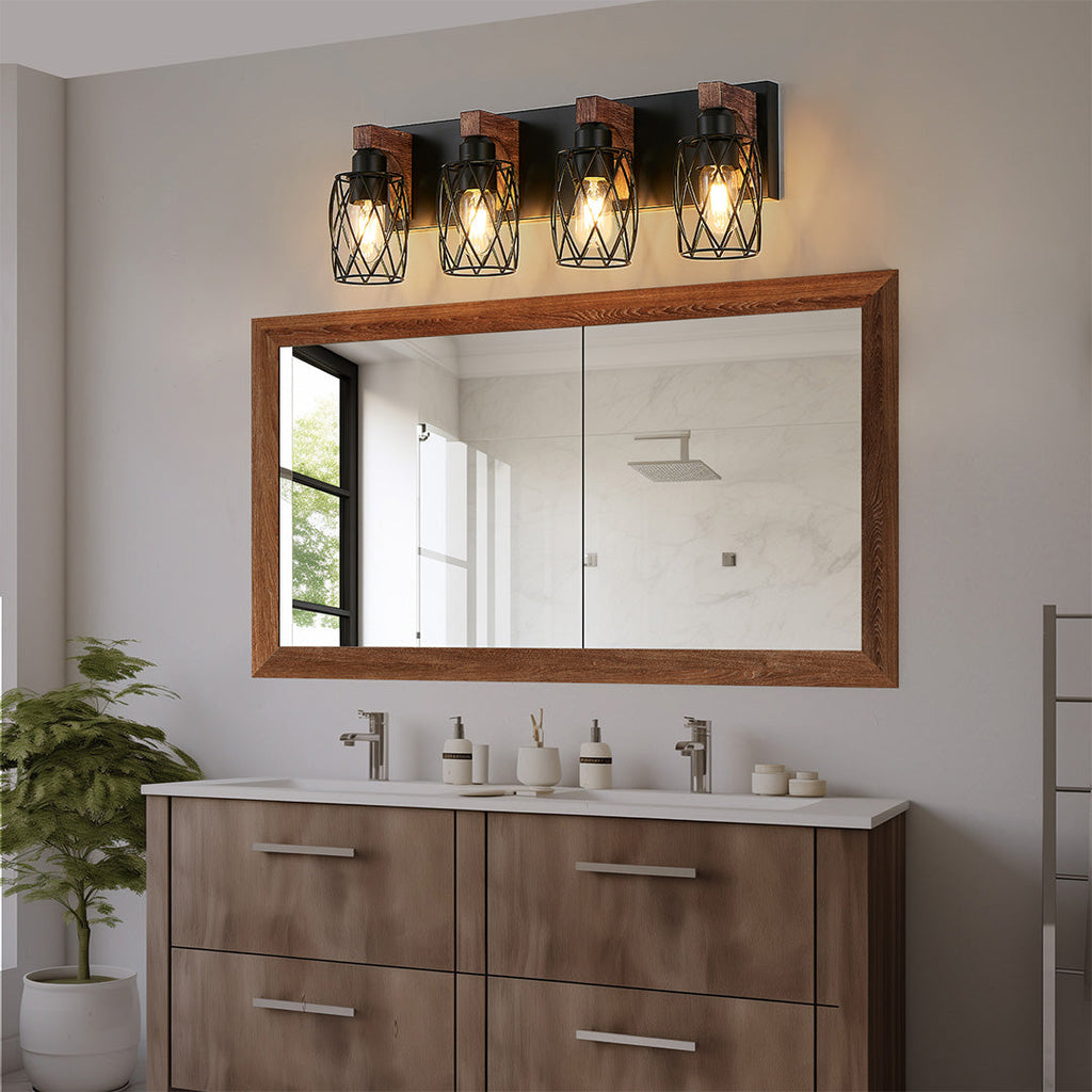 Black Vanity Bathroom Lights Metal Cage Mirror Lamp Industrial Style LED Sconce Lighting for Makeup Dressing Room Wall Fixtures Contemporary Decor Modern Design Galvanized Finish Decorative Lighting for Home Improvement