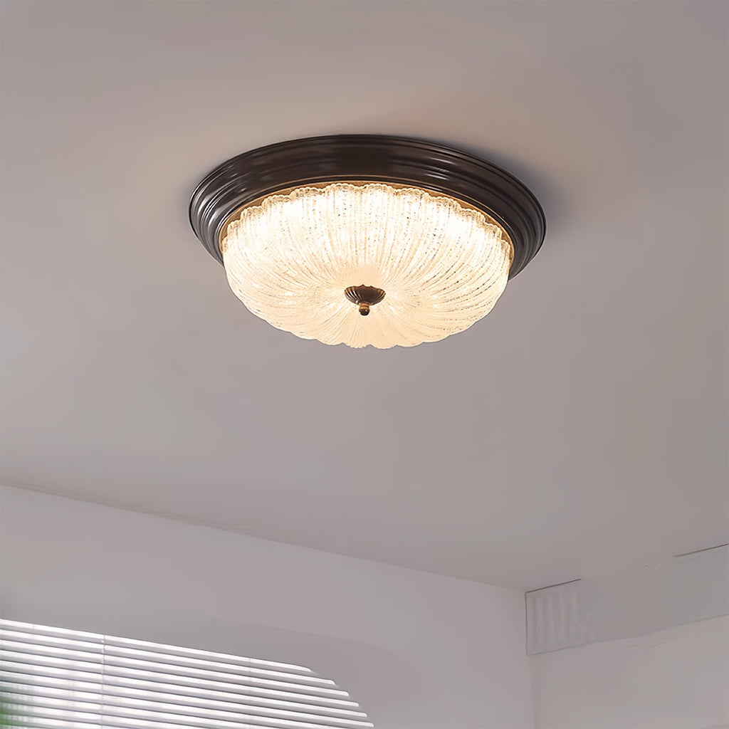 Retro Flush Mount Ceiling Light - Pumpkin Walnut Wood Dome Light