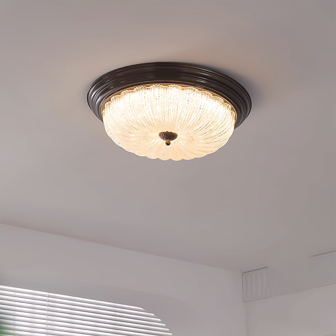 Retro Flush Mount Ceiling Light - Pumpkin Walnut Wood Dome Light