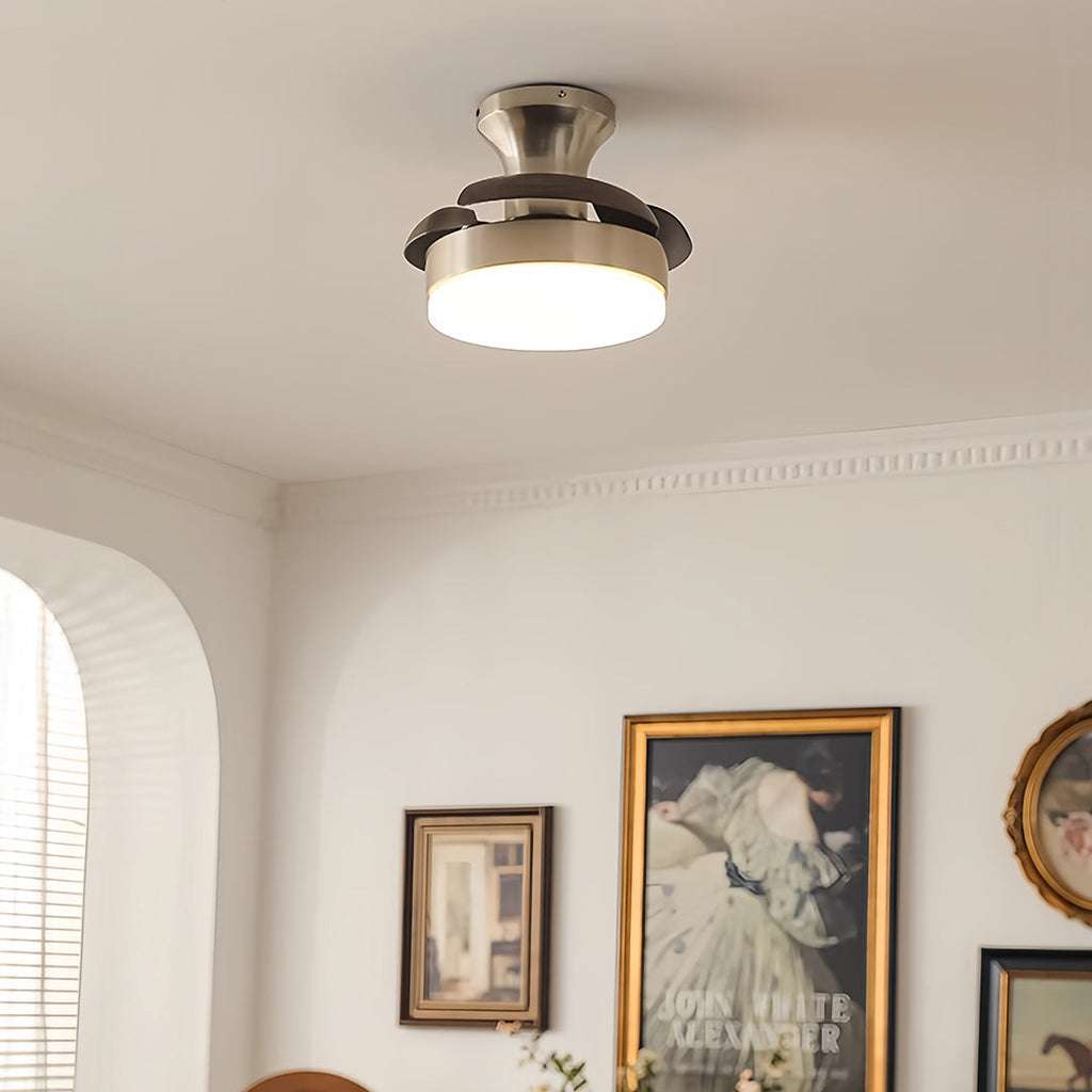 Silver Retro 3-Blade Ceiling Fan with Light - French Hardware Design