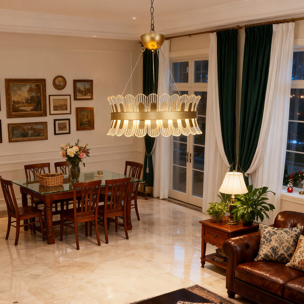 Gold Light Chandelier LED Round Luxury Adjustable Ceiling Fixture