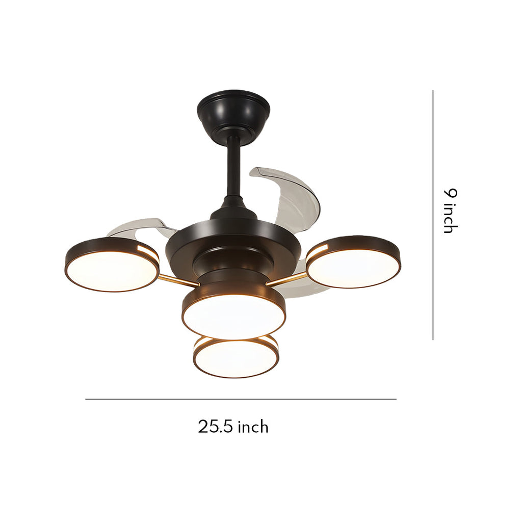 French Vintage Iron 3-Blade Ceiling Fan with 4 Lights - Elegant Art Deco Design