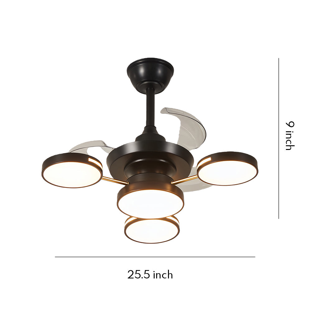 French Vintage Iron 3-Blade Ceiling Fan with 4 Lights - Elegant Art Deco Design