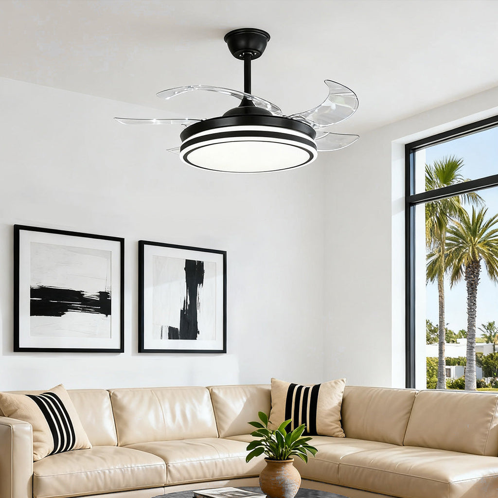 Black Ceiling Fan with Lights Remote Control All-Copper Stylish Lamp