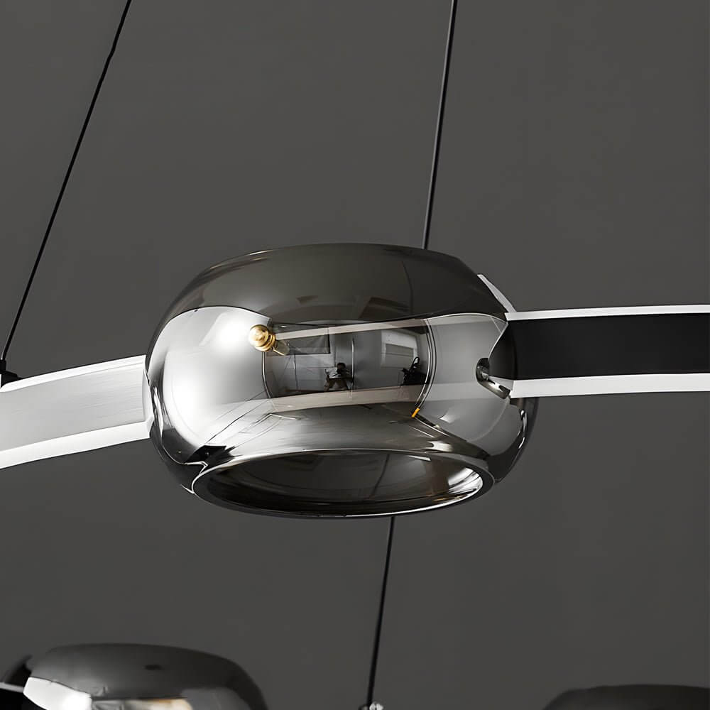 Modern Black Copper Ring Glass Sphere LED Chandelier - Stylish Lighting Fixture