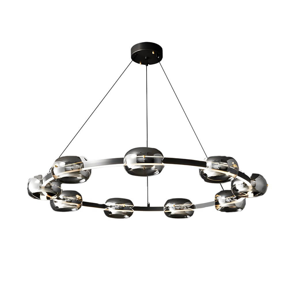 Modern Black Copper Ring Glass Sphere LED Chandelier - Stylish Lighting Fixture